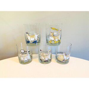 Vintage Cera Cat Glasses Set of 5 Old Fashioned Rocks Glasses Funny Orange Tabby